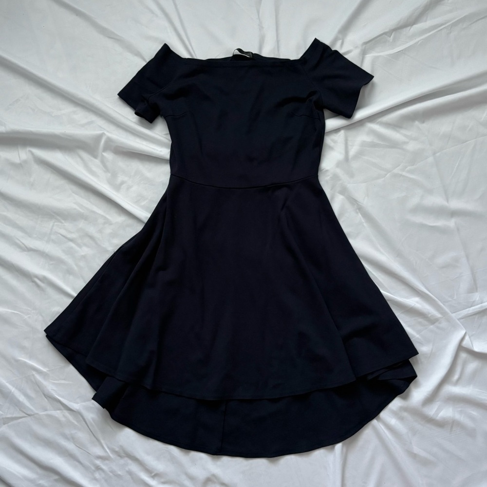 Sarin Mathews Elegant Dark Blue Off-Shoulder Dress